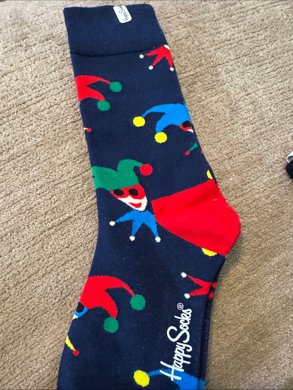 Happy Socks Navy Blue Jester Pattern Socks with Red, Green, Yellow, and Blue